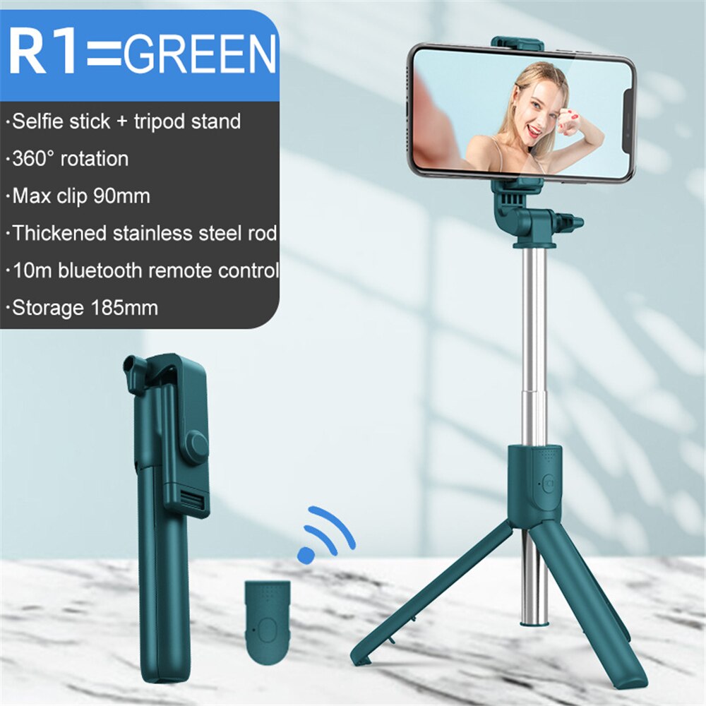 Tragbarer, kabelloser bluetooth-selfie-stick mit ausziehbarem und faltbarem stativ für ios, android und iphone.: Grünes kontrollleuchtenlicht (keine fülllichtanzeige)