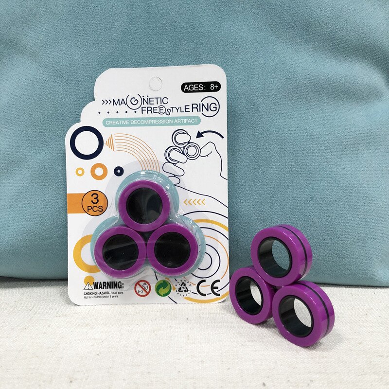 Anti-Stress Finger Magnetic Rings Kids Decompression Fingertip Toys Magic Ring Props Tool For Autism ADHD Anxiety Relief Focus: Purple