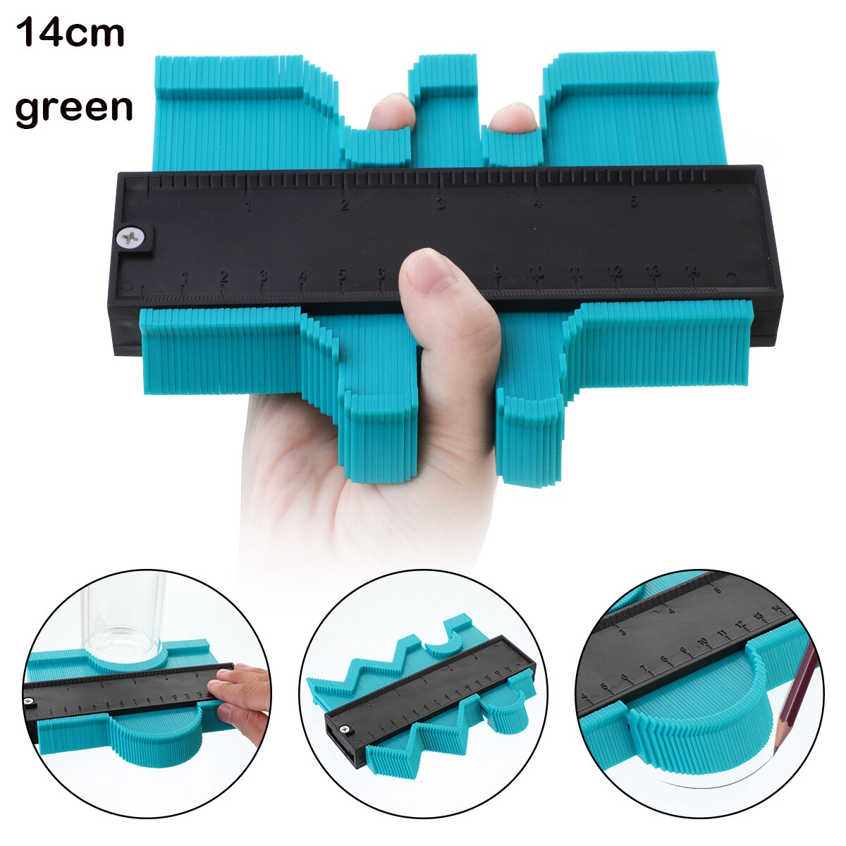 5/10/15/20 Inch Contour Gauge Plastic Profile Copy Shape Contour Gauge Meter Duplicator Standard Wood Marking Flooring Tools: 14CM green
