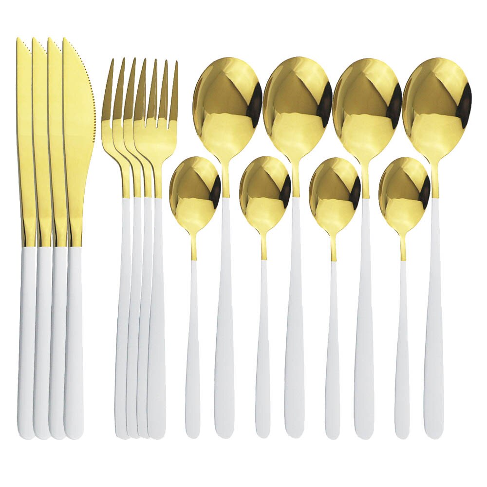 Couverts en acier inoxydable pièces/ensemble, 16 pièces, or rose 18/10, service de table, couteaux, fourchettes, cuillères, vaisselle de cuisine, argenterie: White Gold