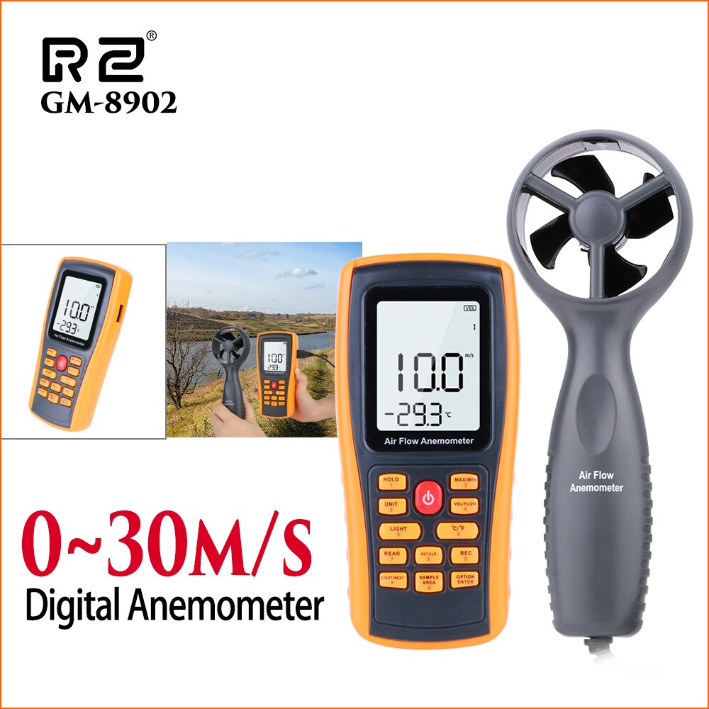 RZ Velocità Strumenti di Misura Anemometro Lcd Digitale di Velocità del Vento metro Sensore Portatile 0-30m/s GM816 Anemometro di Velocità del Vento Metro: GM8902