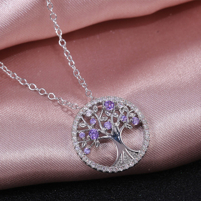 Huitan Delicato Albero Che Desiderano Collana Delle Donne Verde/viola di Pietra Regalo Di Compleanno di Alta Qualità Collana Pendent Gioelleria Raffinata E Alla Moda