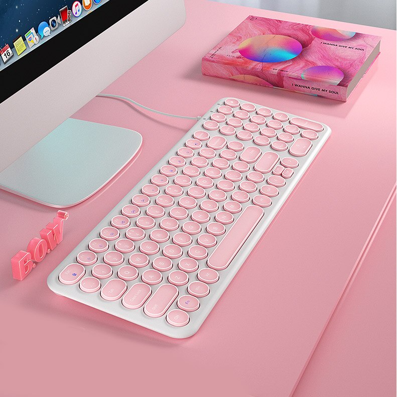 Bogen 100 Schlüssel Draht Dünne Tastatur, Ultra-Dünne verdrahtet USB Multimedia Mini Tastatur (Runde schlüssel) für Pc/Computer/Laptop/Mac: Rosa