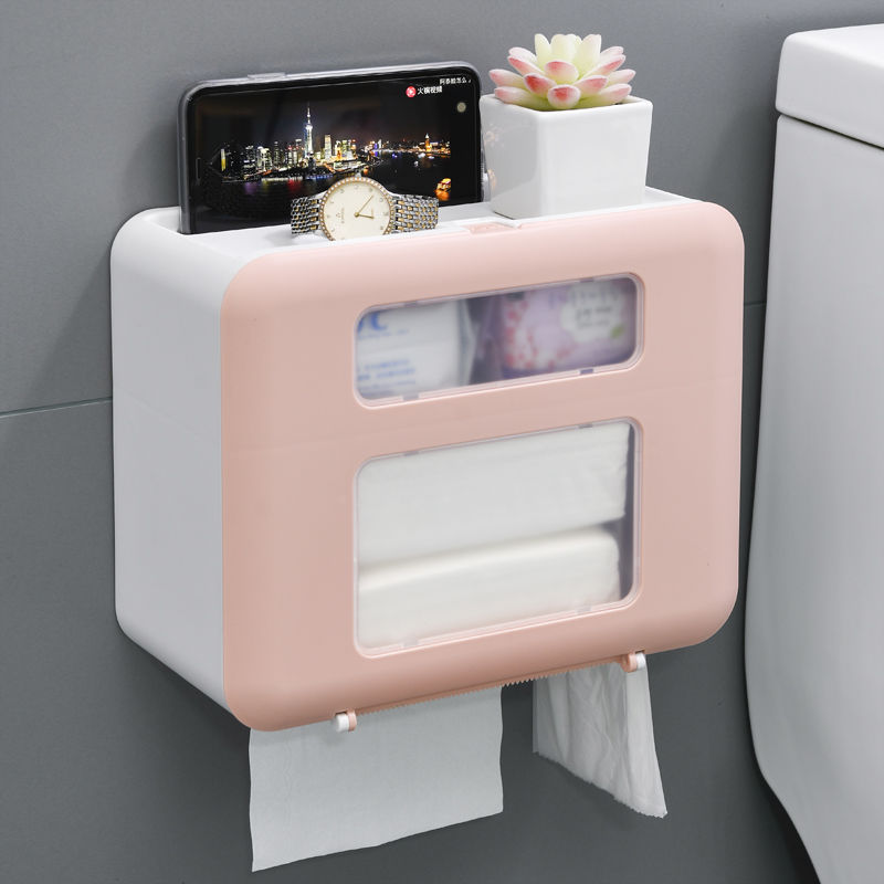 Suportes de papel higiénico à prova dwaterproof água wall-mounted portátil caixa de armazenamento de tecido suporte de papel do banheiro papel sem instalação de perfuração