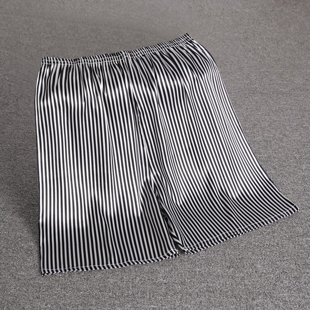 Mannen Slaap Shorts Zomer Zachte Comfortabele Elastische Taille Zijde Satijn Pyjama Shorts Gedrukt Nachtkleding Broek Bottoms Homewear Mannelijke: Stripe / XL