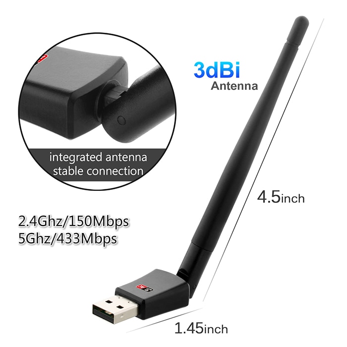 802.11B/G/N/AC doppio gruppo musicale 600Mbps RTL8811CU senza fili Adattatore WiFi USB dongle con 2.4G e 5.8G Wifi antenna Esterna per computer