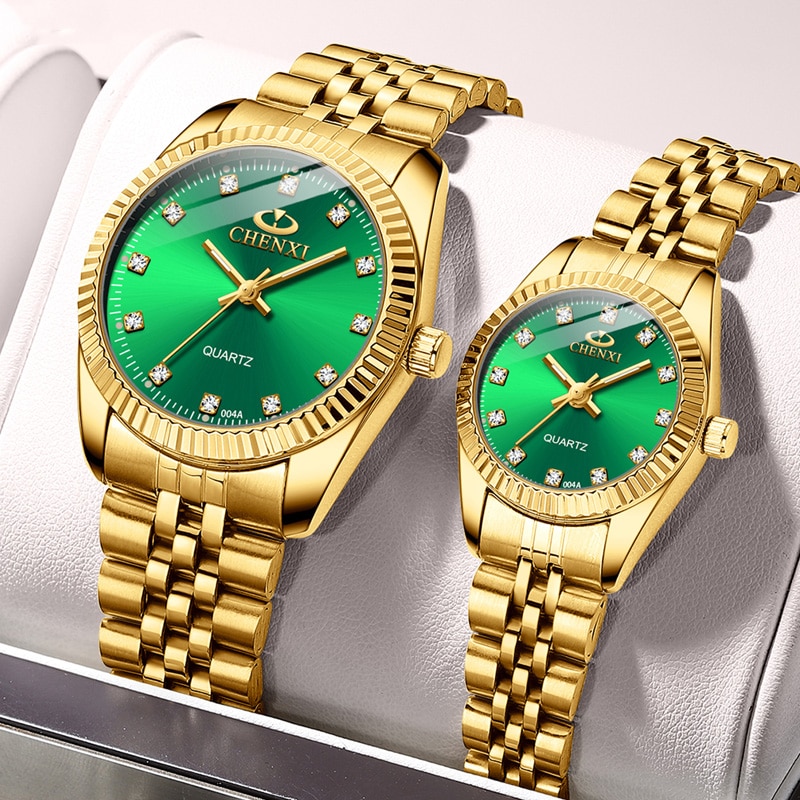 Chenxi Lover Horloges Luxe Rvs Gouden Horloge Mannen Klassieke Waterdichte Horloge Voor Vrouwen Rhinestone Paar