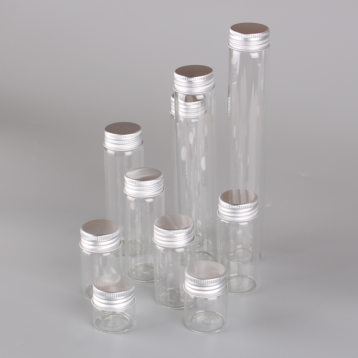 Botellas de vidrio con tapas de aluminio para boda, frascos de vidrio con tapas para favores, manualidades artísticas, 10ml, 15ml, 20ml, 25ml, 30ml, 40ml, 50ml, 60ml, 80ml, 100ml, 24 unids/lote