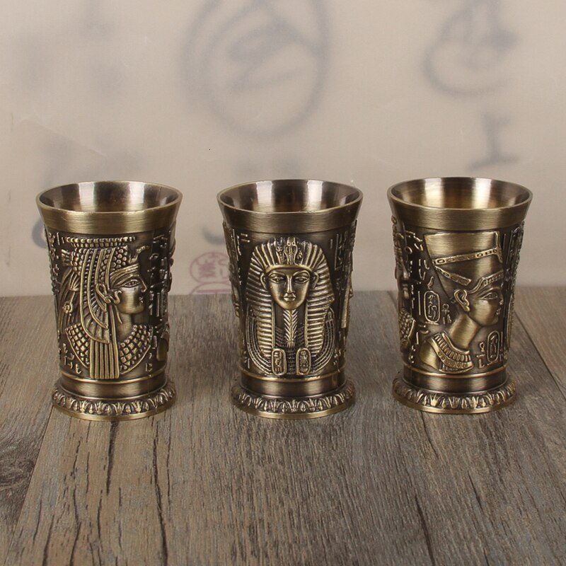 The Revenant Same Style Wine Glass Ancient Egypt Myth Relief Art Copper Shot Glass B52 Cocktail Russia Sikkim Spirits Bullet Cup: Golden