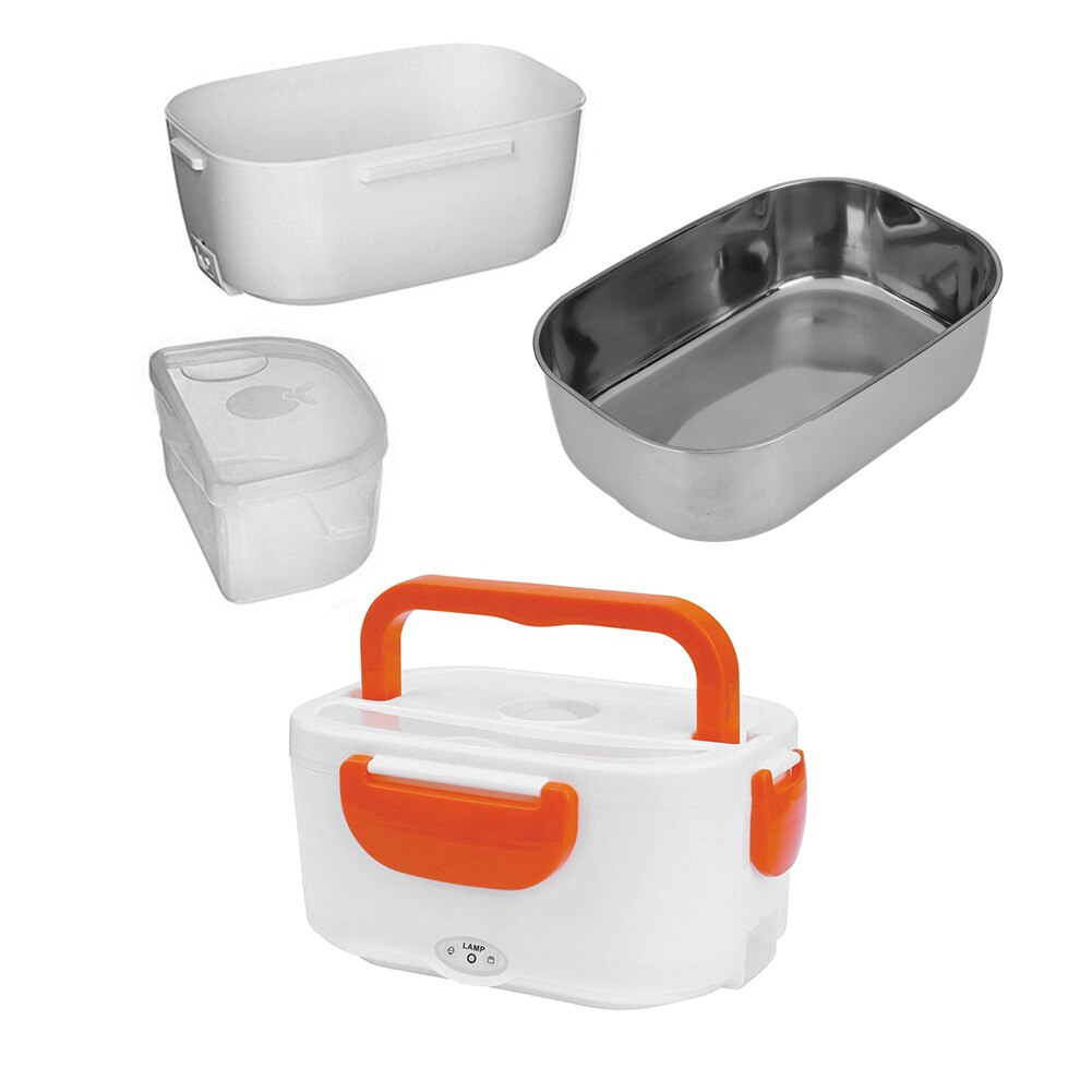 Fiambrera de calefacción eléctrica portátil, contenedor de comida para coche y hogar, 12V, 110V, 220V, calentador de comida, vajilla, calentador de comida, contenedor de arroz: Naranja / EU plug