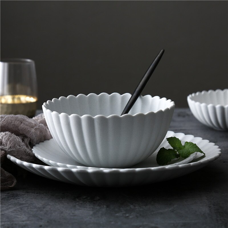 Japanese Style Chrysanthemum Ceramic Dinner Plate Dish Rice Salad Bowl Dessert Plate Dinnerware Set Decorative Tableware