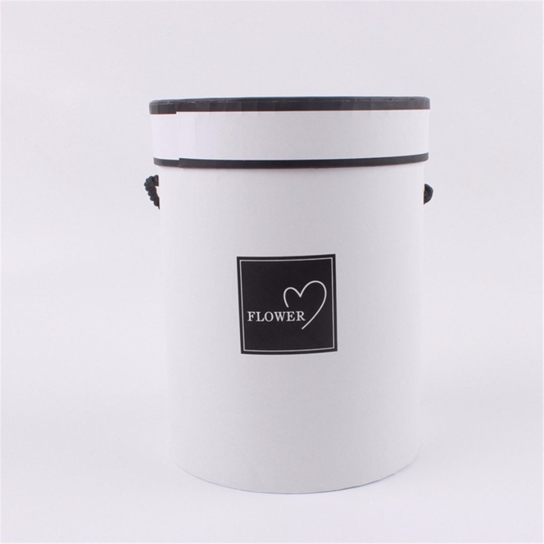 1Pc Handheld Round Flower Bouquet Boxes Living Vases Florist Box Flower Plant Boxes D14*H18CM: White