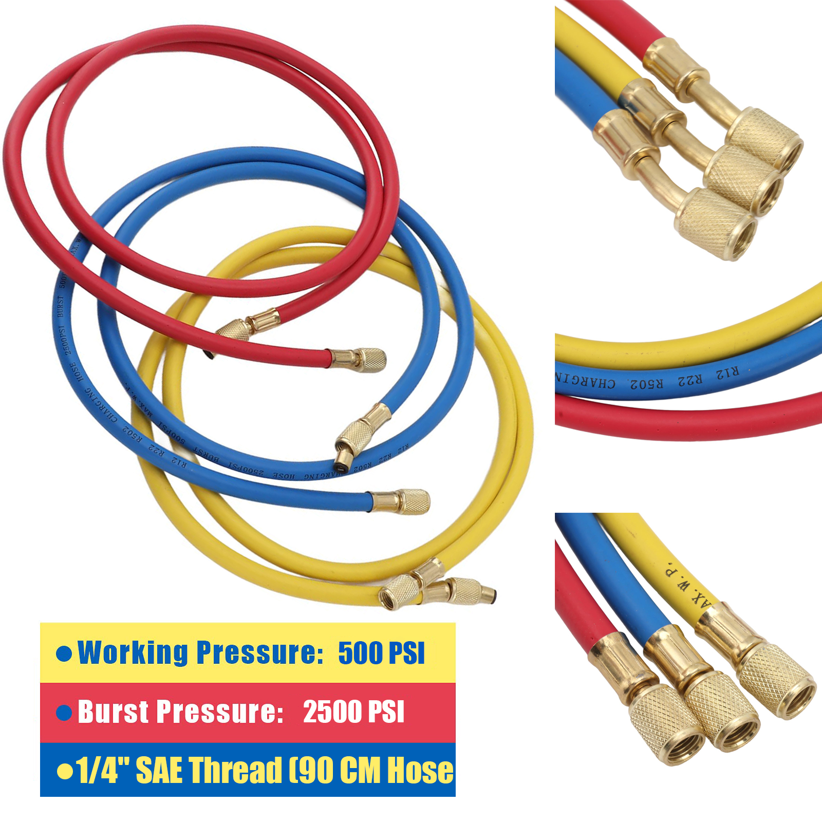 Air Conditioning Pressure Gauge with Hose and Hook 3 Way AC Diagnostic Manifold Gauge Set for Freon For R12 R32 R404A R134a