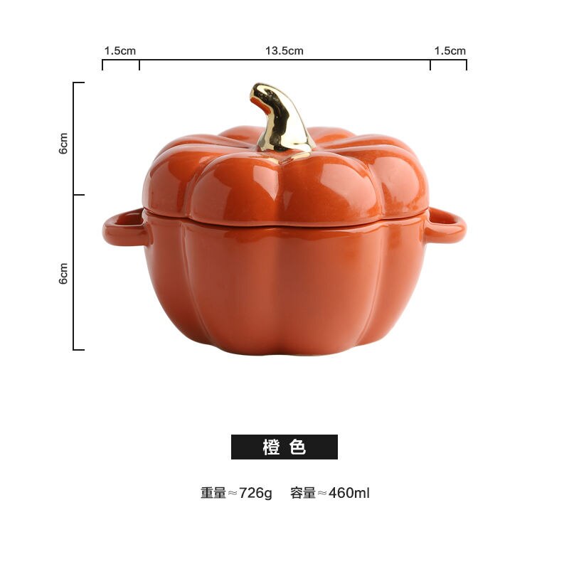 Søt gresskar suppe bakebolle med lokk keramisk risskål bakervarer servise dessert gresskar halloween hjem dekorasjon gif: Oransje