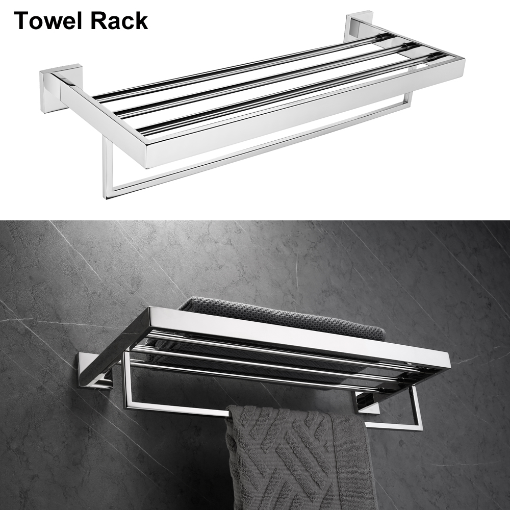 SUS 304 Stainless Steel Bathroom Hardware Set Chrome Polished Toothbrush Holder Paper Holder Towel Bar Hook Bathroom Accessories