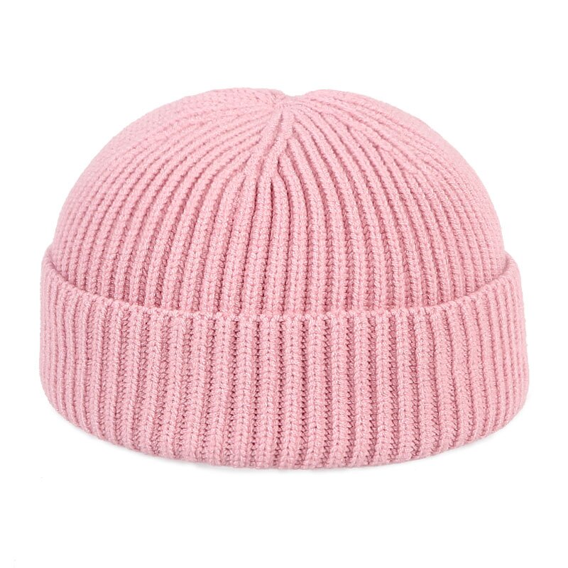 Gorro negro Unisex para hombre, sombreros tipo Beanie para mujer, gorra de Skullcap lisa de punto hip hop, sombrero de otoño para mujer: Rosa