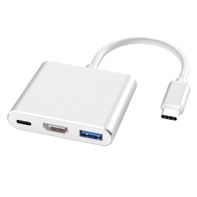 1Pcs 3 Adaptador USB Tipo C Hub Thunderbolt para HDMI Suporte Samsung Dex 4K modo USB-C Dock com PD para MacBook Pro/Ar 2020: silver