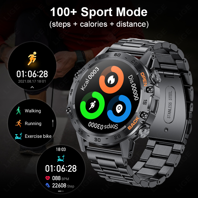 LIGE nuovo1.39 "Bluetooth Chiamata Astuto Della Vigilanza Degli Uomini di sport tutto'aria Aperta fitness Monitoraggio della Frequenza Cardiaca saluto Smartwatch per il Telefono androide IOS