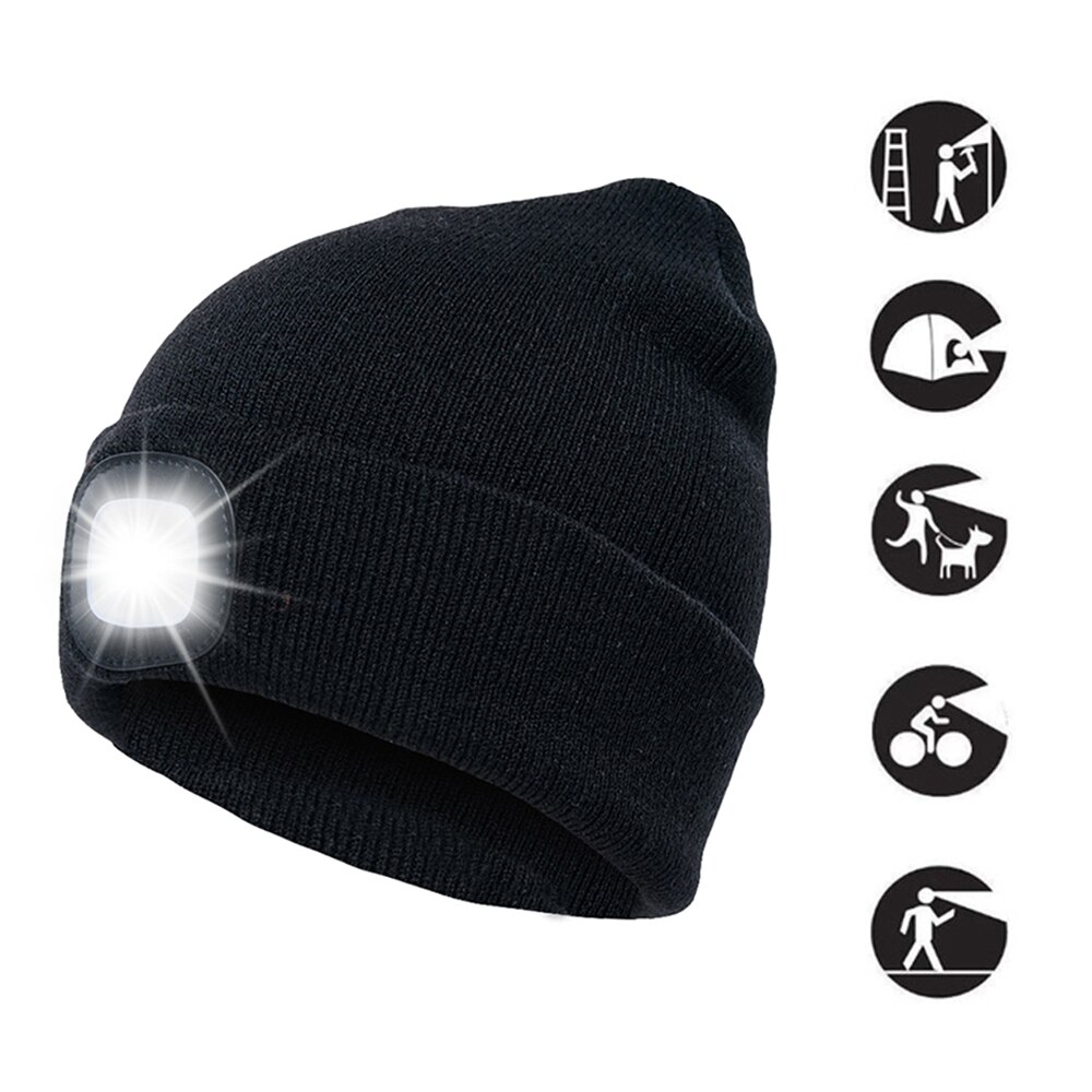 Unisex kintted hatt byggd -in 4 st ledde lampor höst vinter varm mössa mössa utomhus ficklampa lampa för camping fiske löpning