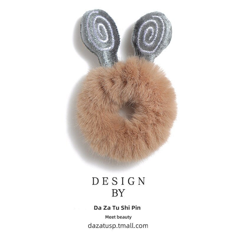 Winter Girls Cute Cartton Animals Ears Plush Scrunchie Ponytail Holder Hair Rubber Bands Headband Hair Accessories: 8