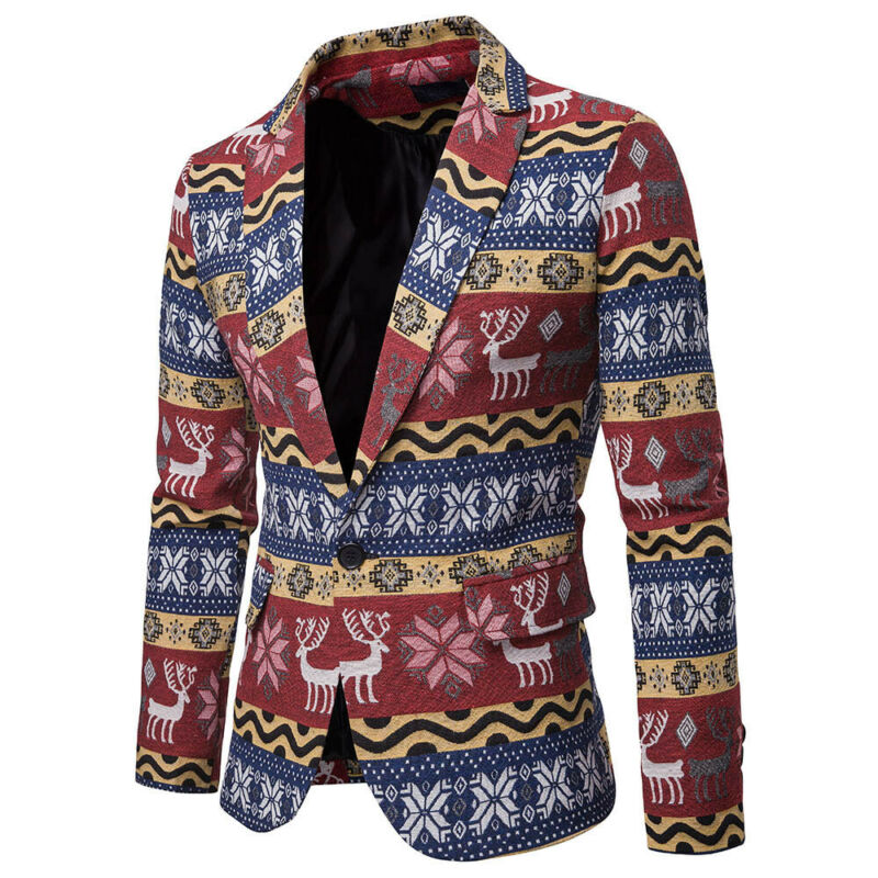 Men's Casual Suit Jacket - Single Breasted - Notched Collar - Full Sleeve - Polyester