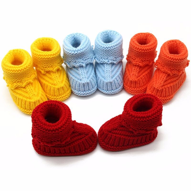 0-6M Knit Baby Schoenen Baby Haak Fleece Laarzen Strik Peuter Meisje Jongen Wol Crib Schoenen Winter Warm booties