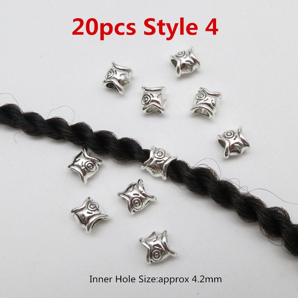20 stk /50 stk sølv/bronze lille vikingehår fletning dreadlock skæg perler ringe til mænd kvinder hårpynt: 20 stk stil 4