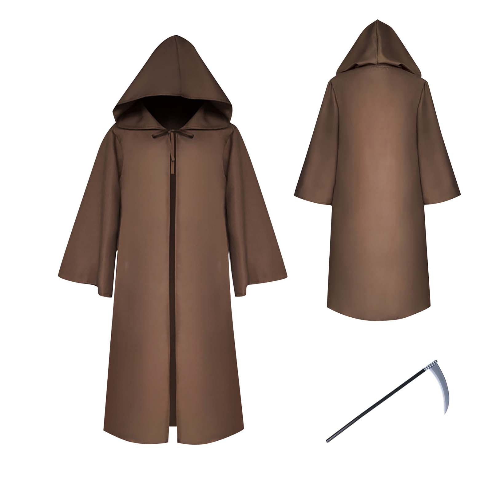 Halloween Hooded Capes For Adult Kid Long Cloaks Cosplay Costumes Witch Red Black Purple Green Grim Reaper Cape For Women Men: S / BROWN