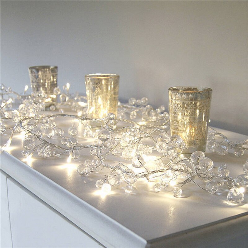 1m 10 lysdioder fe kaffe krystal perle batteridrevne lyskæder led dekoration til julekrans på vinduet år: Gennemsigtig