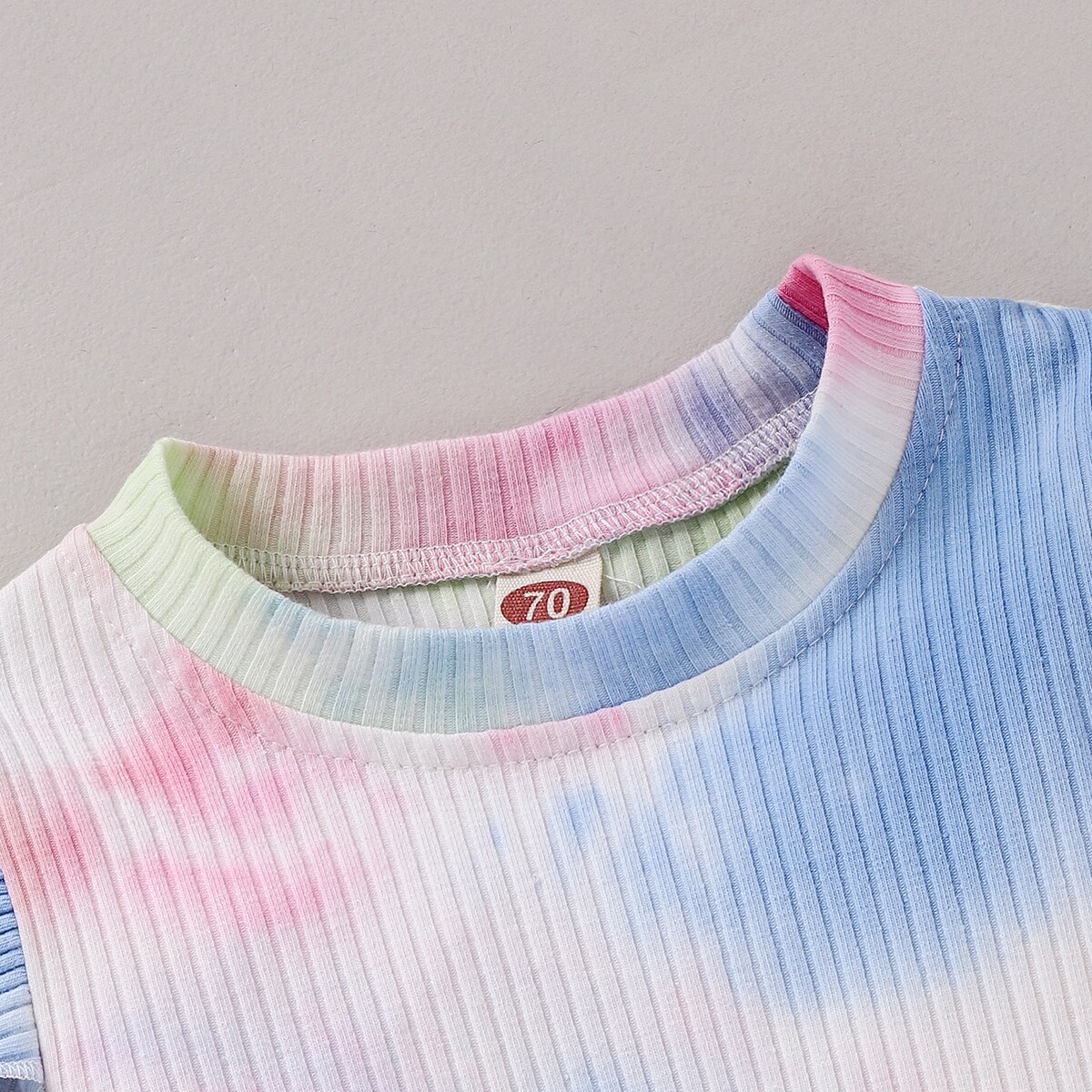 6m-4 jaar 2 stuks babymeisje lente herfst geribbelde tie dye print outfits gerimpeld lange mouwen ruche t-shirt + strik broek set