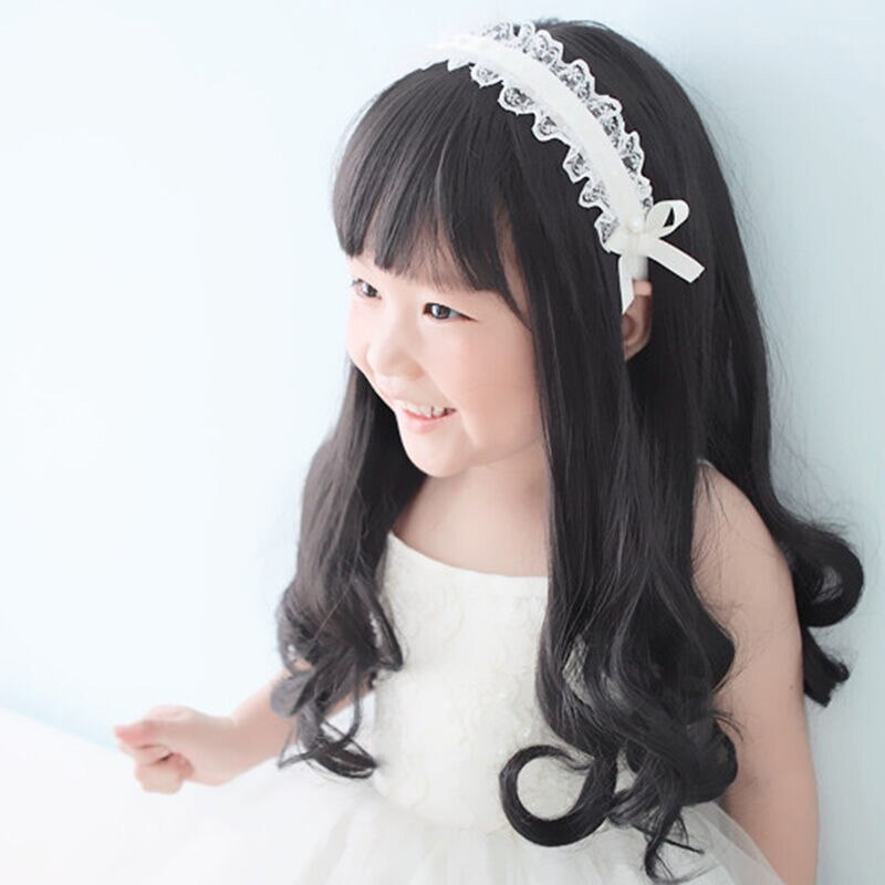 LANLNA-Peluca de princesa coreana para niños, coleta de pelo rizado, juego de pelucas para niños y niñas, conjunto de cabello con foto, conjunto de cabello rizado para bebé