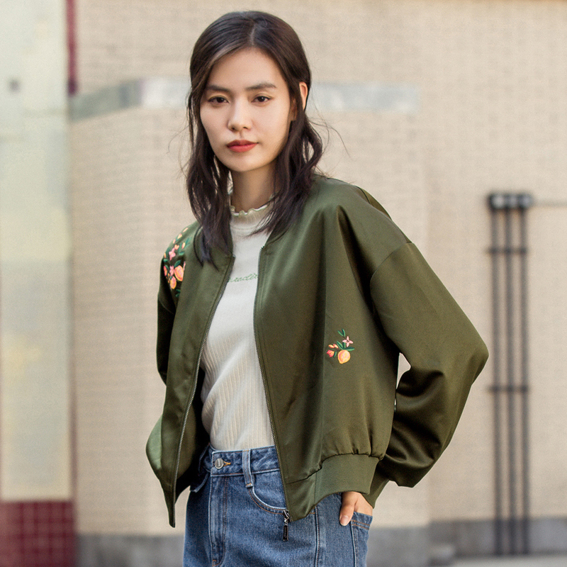 Inman Winter Mode Baseball Kraag Print Dropped Schouder Mouw Rits Wapenrok