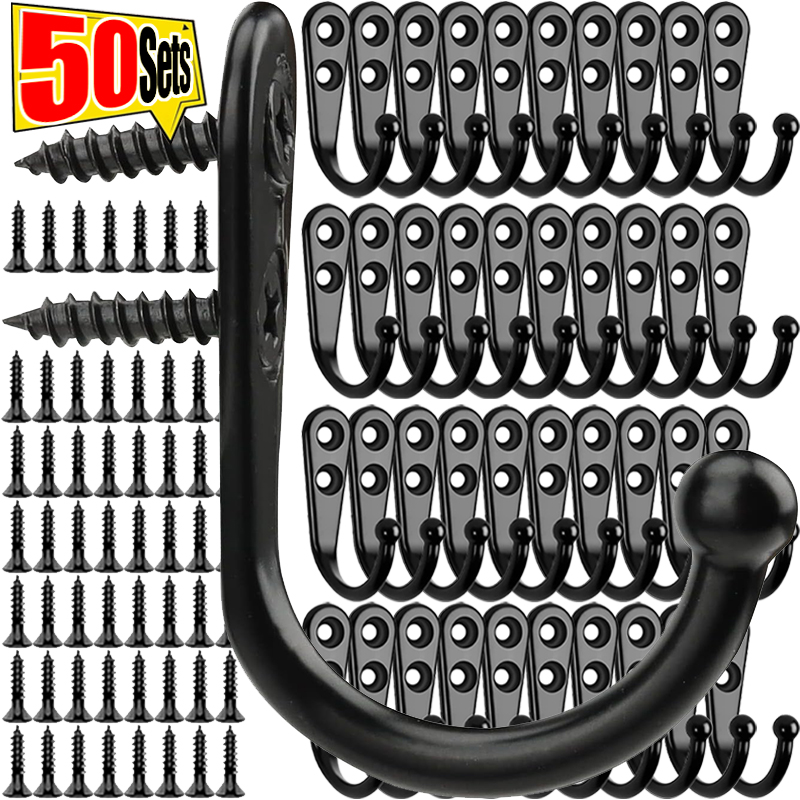 Heavy Duty Alloy Hooks with Screws Wall Mounted Hanging Hangers for Coat Towel Bags Cups Hook Home Storage Rack Holder