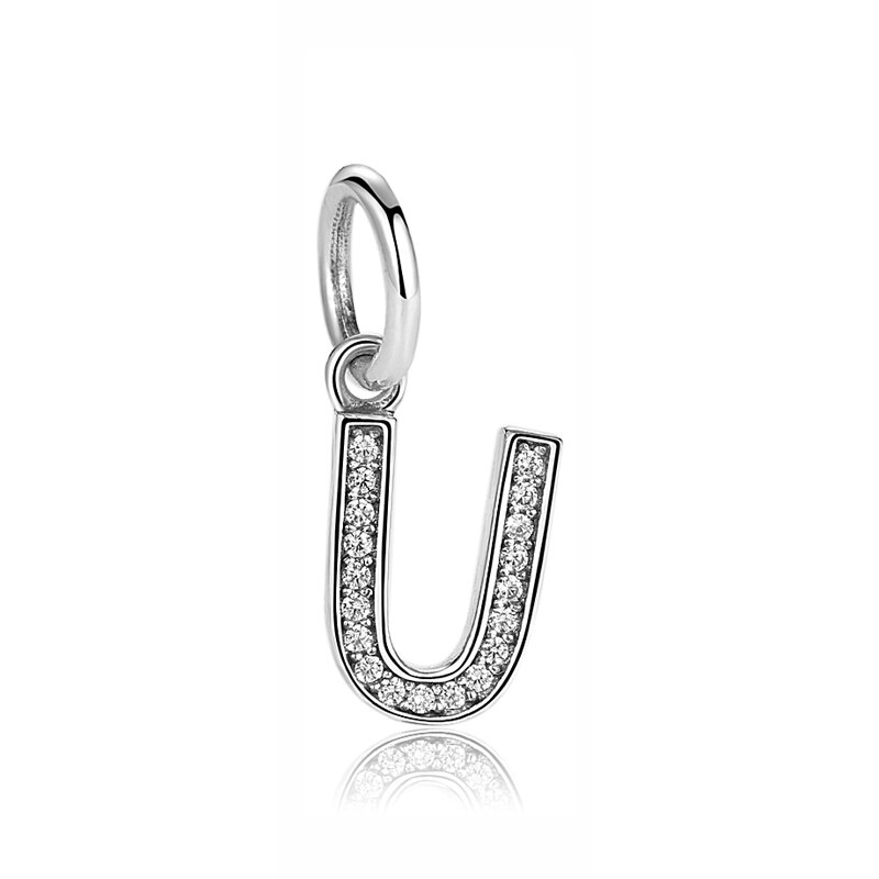 Original 100% de Plata de Ley 925 del encanto del grano de A-Z cartas colgante encantos alfabeto pulseras de las mujeres la fabricación de la joyería DIY: U