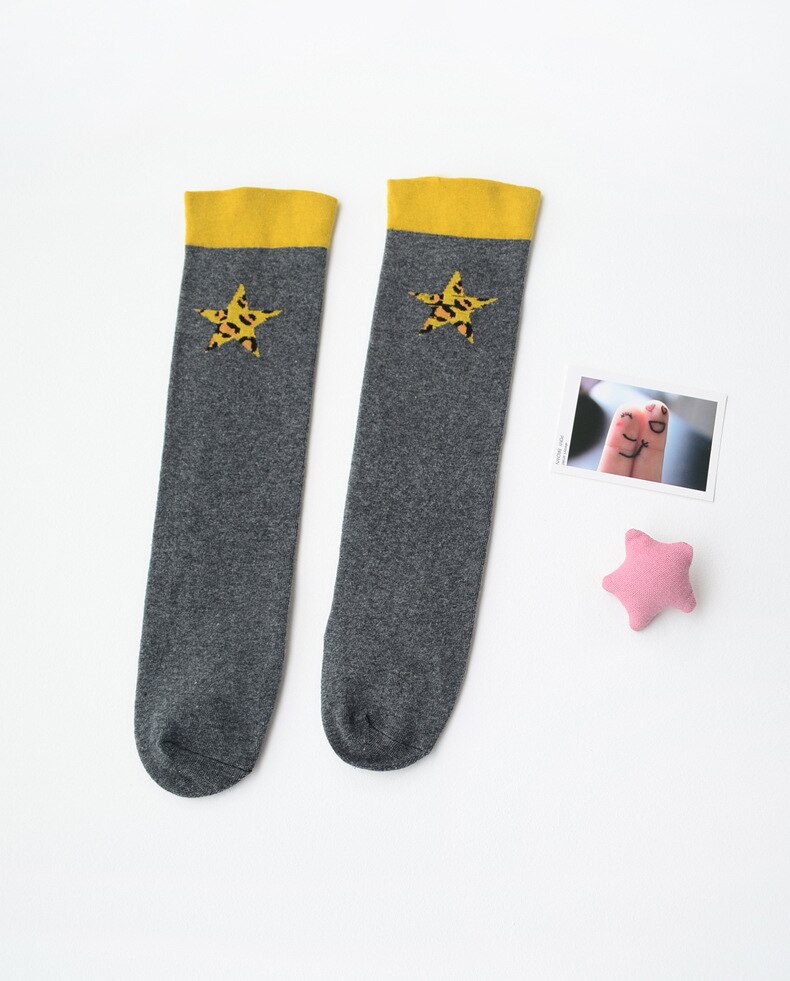 2-6 Jaar Baby Kinderen Panty Katoen Gebreide Panty Kniekousen Voor Meisjes: leopard star grey