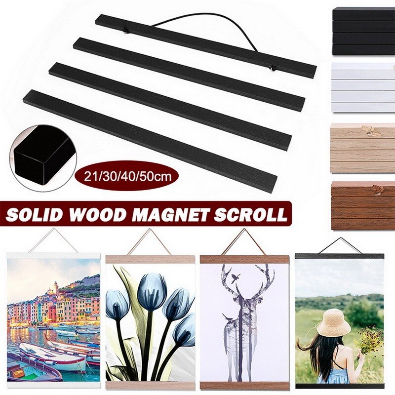 21-50cm Magnetic Wooden Photo Frame Scroll Print / Poster / Picture Hanger DIY Photo Poster Painting Wooden Hanging Home Decor