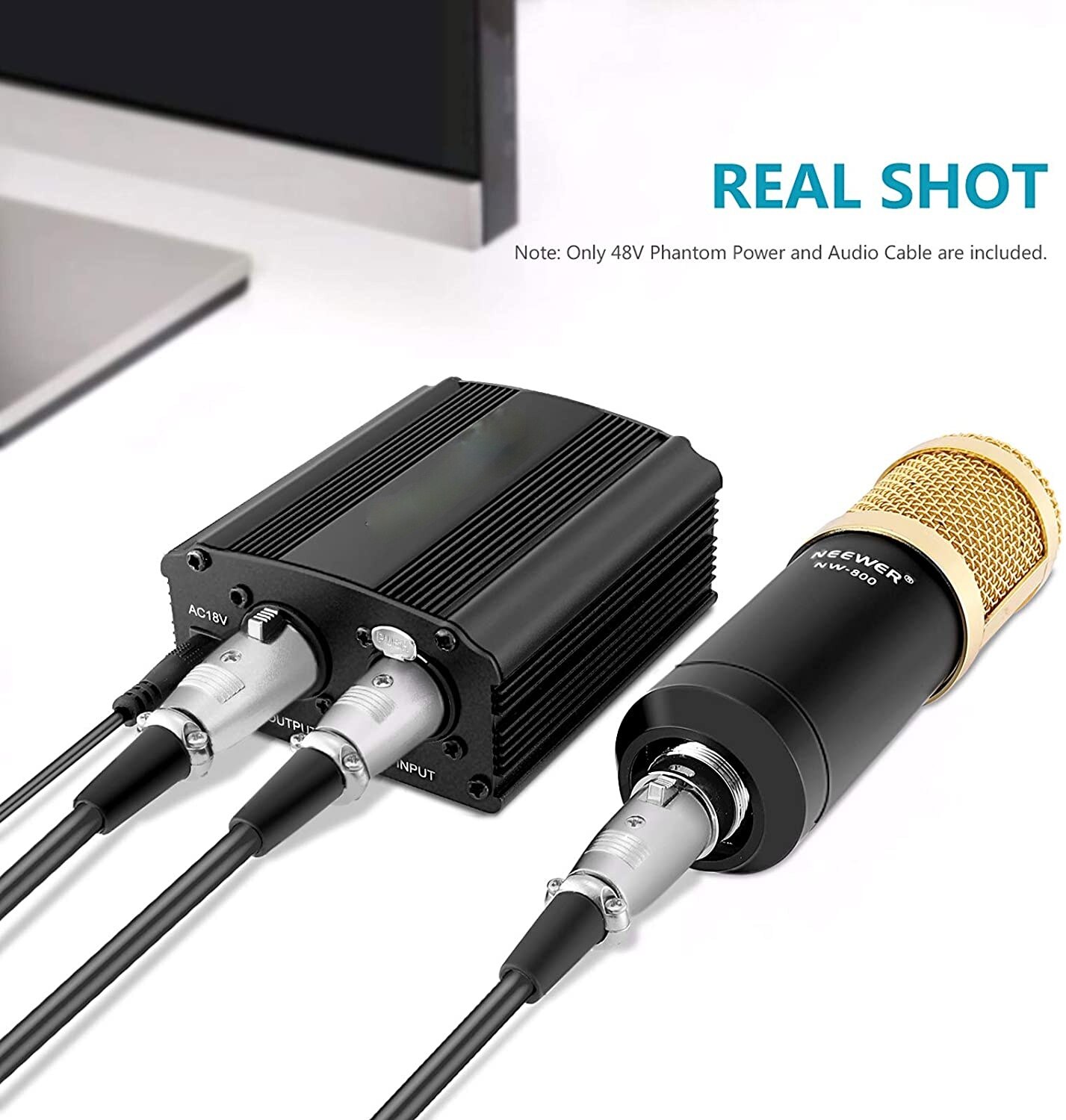 Alimentation fantôme 48V avec adaptateur, en Bonus + XLR, câble de Microphone à 3 broches pour tout Microphone à condensateur, équipement d'enregistrement de musique