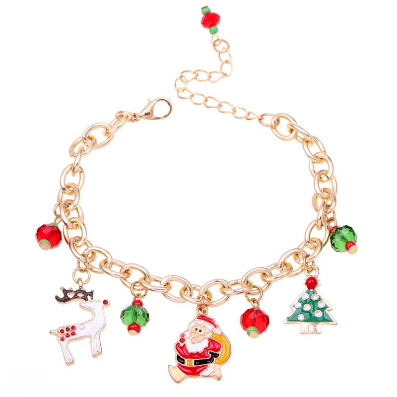 1Pc Mode Vrouwen Meisjes Ronde Armbanden Gouden Kettingen Bedelarmband Sieraden Kerstman Bomen Kerstcadeau Accessoires