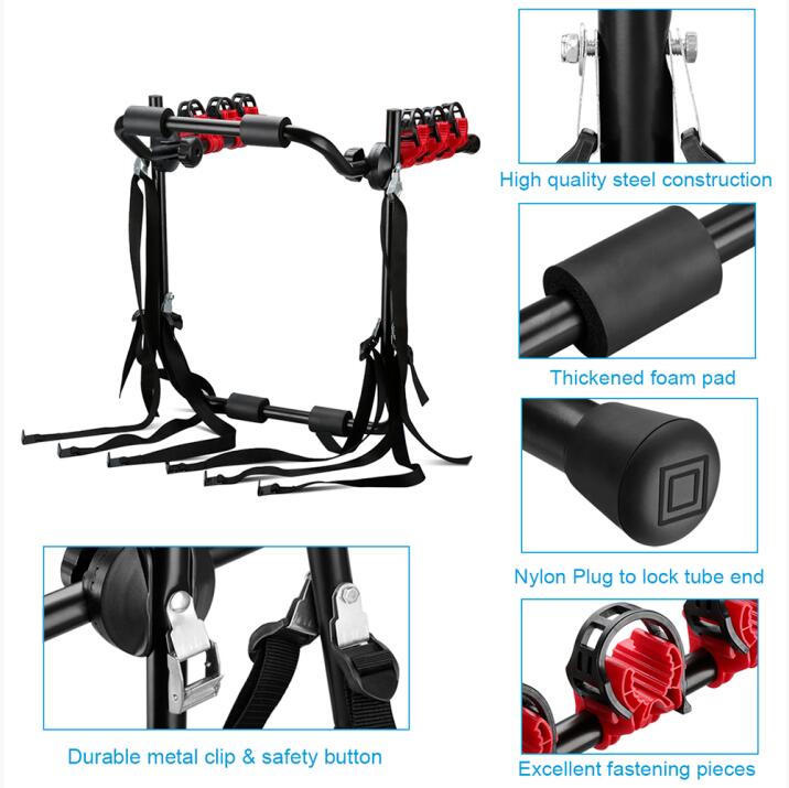 Car Rear Trunk Bicycle Rack Three Bikes Stand SUV Vehicle Trunk Mount MTB Bike Cycling Stand Storage Carrier