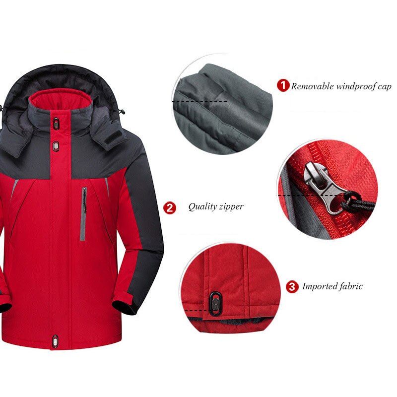Ski Jacket Men Winter Outdoor Sports Hiking Windproof Waterproof Fleece Jackets Male Plus Size Warm Skiing Snowboarding Jackets