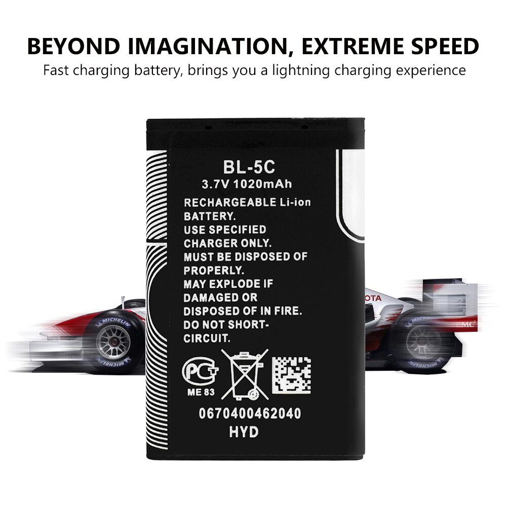Batería de BL-5C li-po BL-5C Original 3,7 V 1020mAh para Nokia 2280 2300 2600 2610 3100 3105 3120 3125 3230 3555 3600 3610