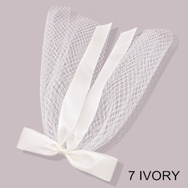 White Face Veils Bridal Big Bowknot Headband Net Birdcage Veil Charming Wedding Party Hair Accessories Fascinator: 7 ivory