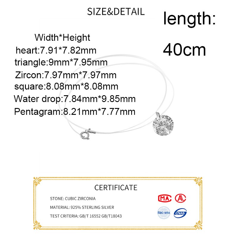 Inzatt Echt 925 Sterling Zilveren Vislijn Leuke Geometrische Zirkoon Hanger Ketting Fijne Sieraden Romantische Choker Voor Vrouwen