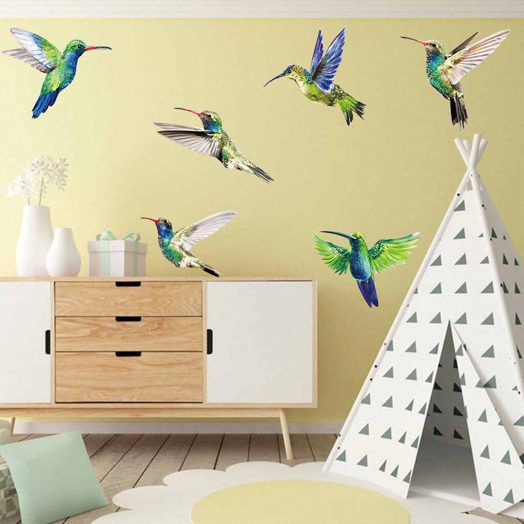 6pcs Hummingbird Wall Stickers Living room Bedroom Wall Decor Removable Vinyl Wall Decals Room Decoration Wardrobe Home Decor