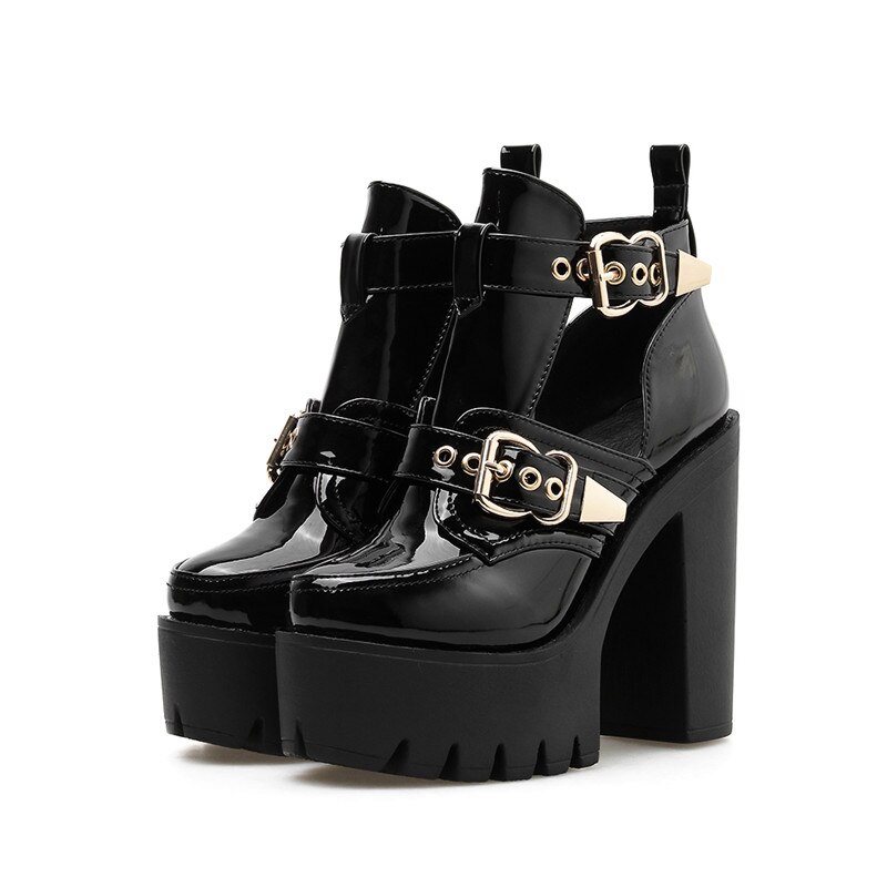 Ymechic Zomer Dans Rock Punk Stabiele Blok Hoge Hakken Gladiator Pumps Zwart Gesp Platform Sandaal Boot Goth Schoenen: 6.5