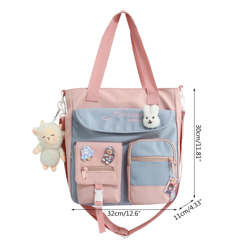 D0LF Korean Japanese Style Cute Large Capacity Tote Bag for Women Teen Girls Candy Color Patchwork One Shoulder Crossbody School