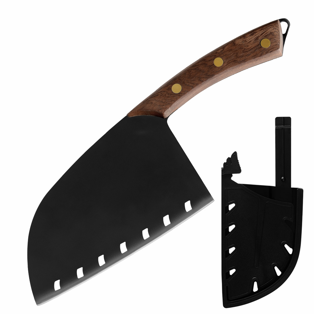 Pro Kitchen Chef Knives Set Stainless Steel Chopping Cleaver Kitchen Bone Shear Scissor Carrying Knife Bag Sharpener System: 7 CLEAVER-BROWN