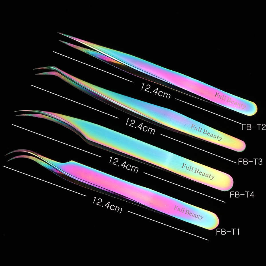 4 rodzaje prostych, zakrzywionych, tęczowych pęustawić robić przedłużania rzęs, makijażu, manicure, precyzyjnego wybierania, profesjonalnej pęsety robić brwi, fbt 1-4