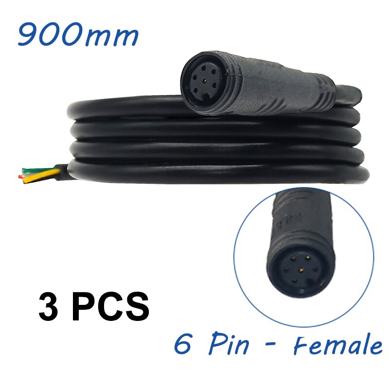 Julet wodoodporny kabel 2/3/4/5/6 Pin 900mm przewód konwersji elektryczny przedłużacz kabla Ebike do wyświetlacza Ebikes: 6Pin Female 3pcs