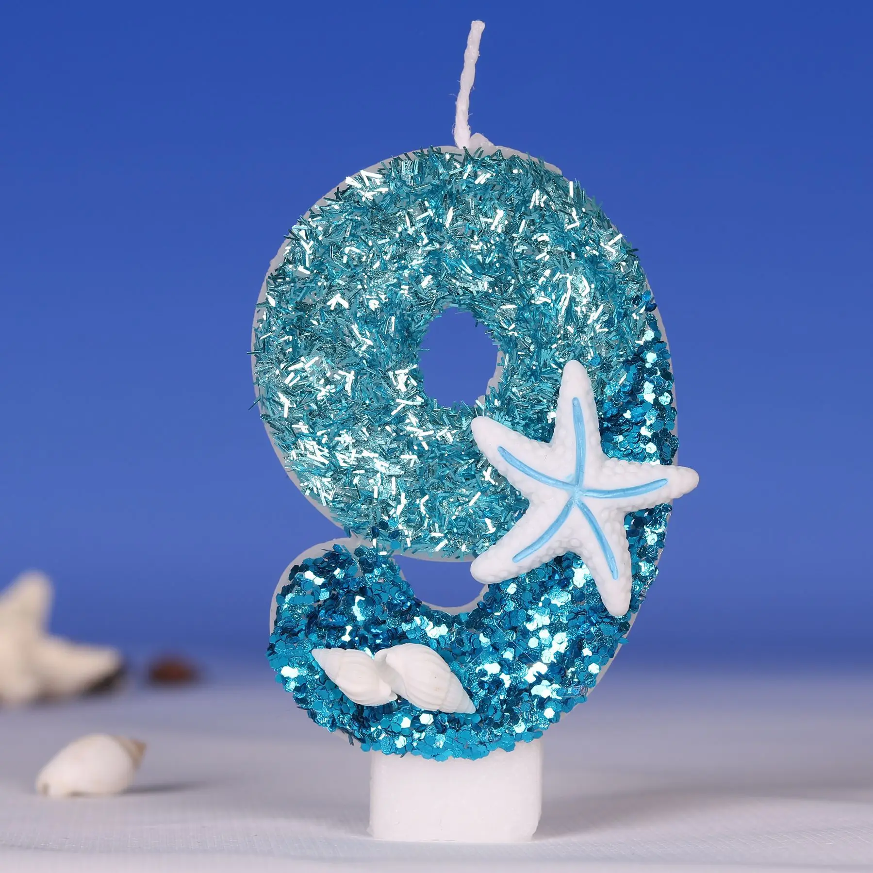 Bougies d'anniversaire bleues à paillettes de 0 à 9, flocon de neige bleu, décoration de gâteau pour fête d'anniversaire pour enfants filles, fournitures de décoration: Atrovirens
